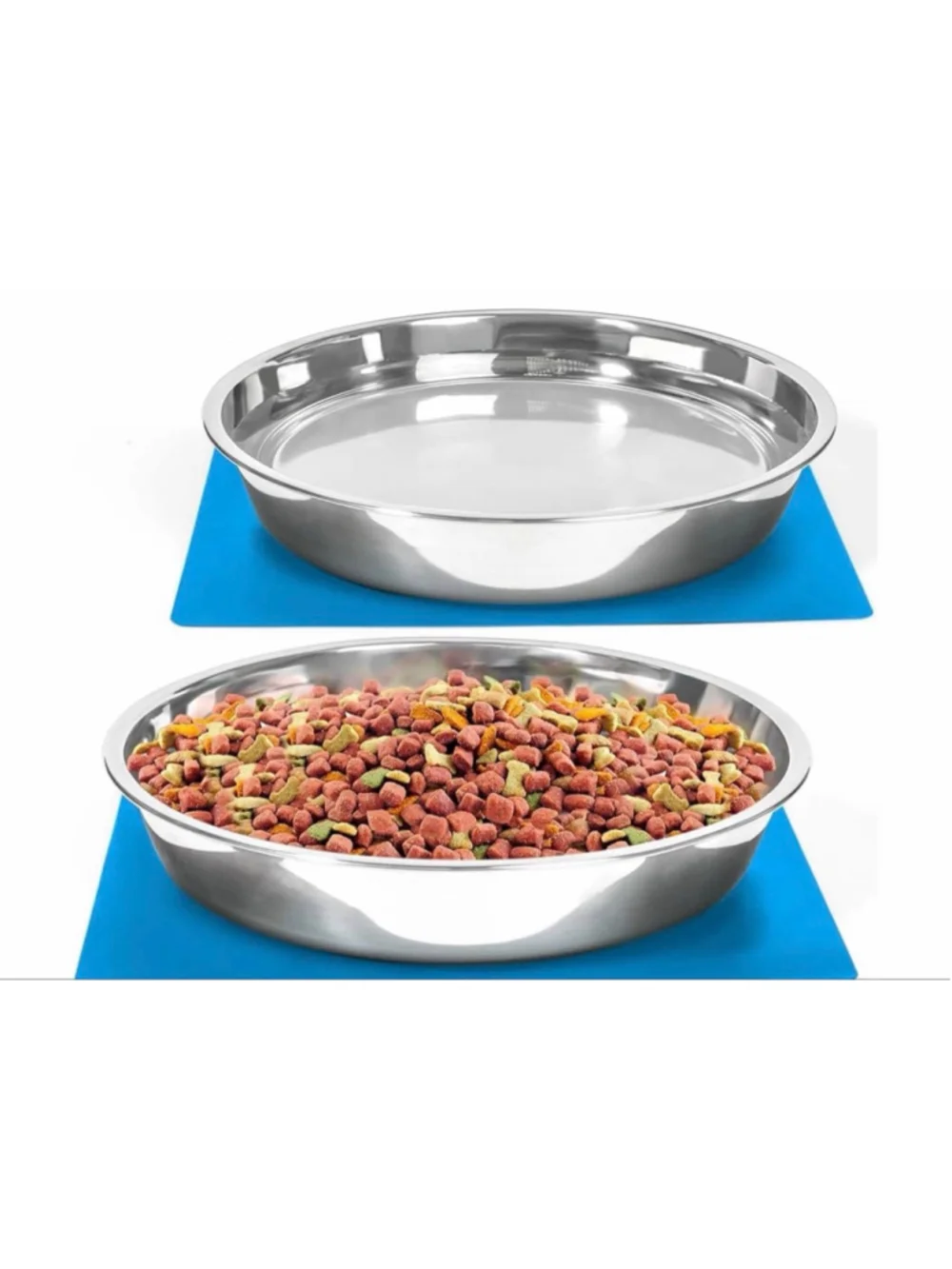 NEW Shallow Dog Food Bowls Non Slip Food Grade Stainless Steel Large Dogs 8 Cups